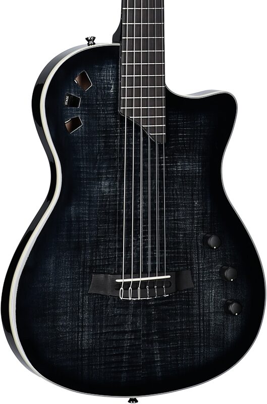 open zoom image for Cordoba Stage Thinbody Nylon Acoustic-Electric Guitar, Black Burst, Open Box (Very Good), Full Left Front