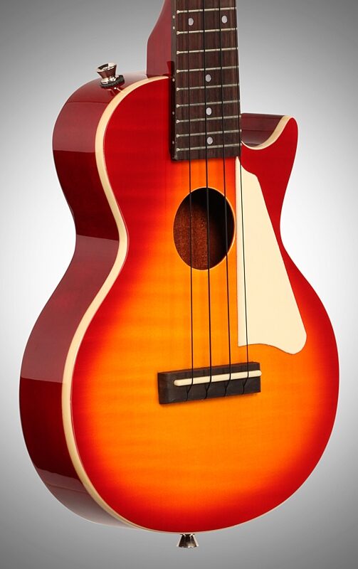 open zoom image for Epiphone Les Paul Acoustic-Electric Concert Ukulele with Gig Bag, Heritage Cherry Sunburst, Full Left Front
