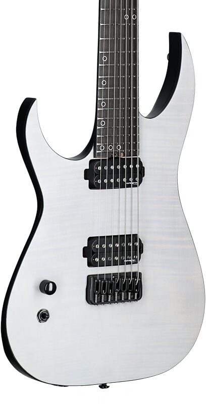 open zoom image for Schecter KM-7 MK-III Keith Merrow Electric Guitar, Left-Handed, Tri-White Satin, Full Left Front