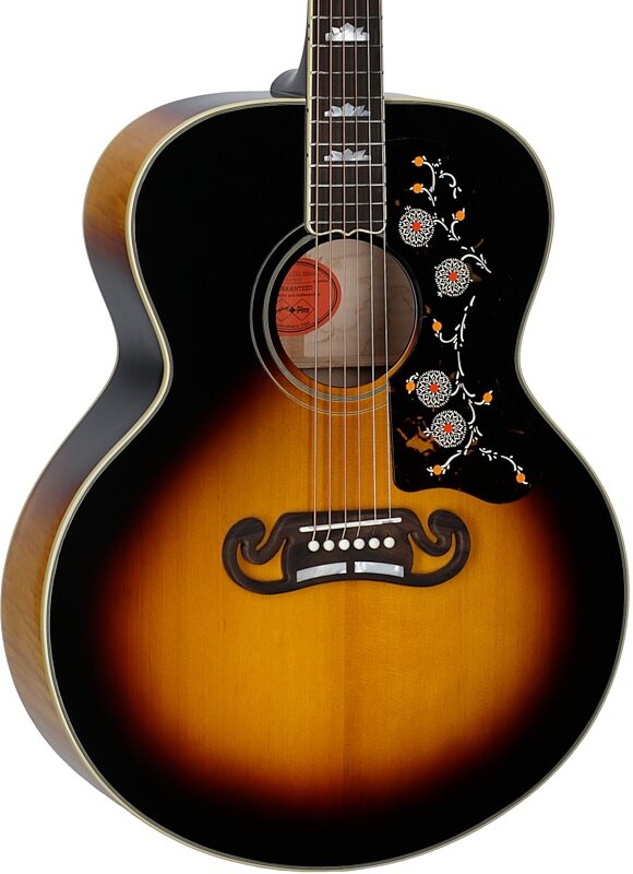 open zoom image for Epiphone Inspired by Gibson Custom 1957 SJ-200 Reissue Acoustic-Electric Guitar (with Case), Vintage Sunburst, Full Left Front