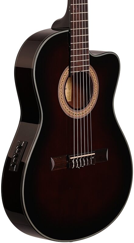 open zoom image for Ibanez GA35TCE Thinline Classical Acoustic-Electric Guitar, Dark Violin Sunburst, Full Left Front
