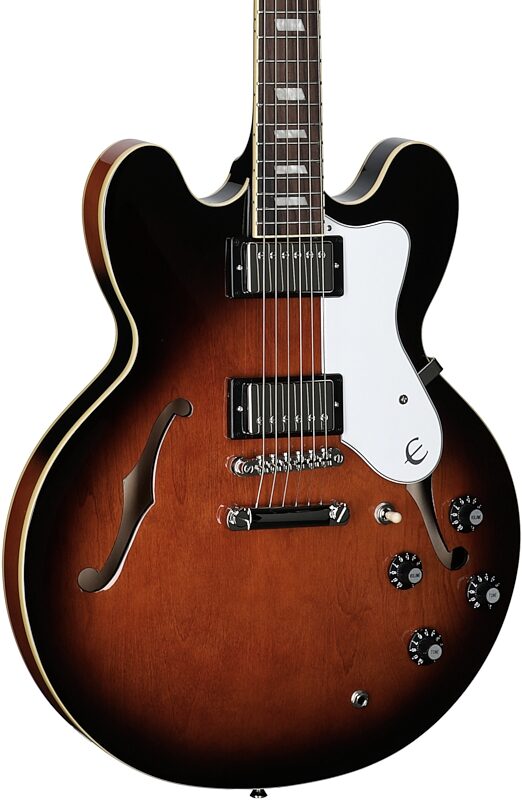 open zoom image for Epiphone Inspired by Gibson Bonehead Riviera Electric Guitar (with Case), Dark Tobacco Burst, Full Left Front