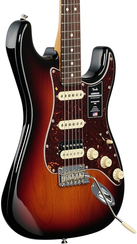 open zoom image for Fender American Pro II HSS Stratocaster Electric Guitar, Rosewood Fingerboard (with Case), 3-Color Sunburst, Full Left Front
