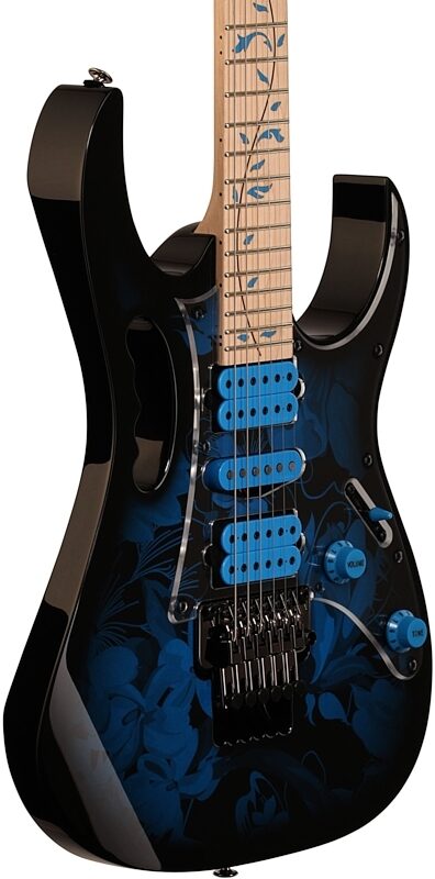 open zoom image for Ibanez JEM77P Electric Guitar (with Gig Bag), Blue Floral Pattern, Full Left Front