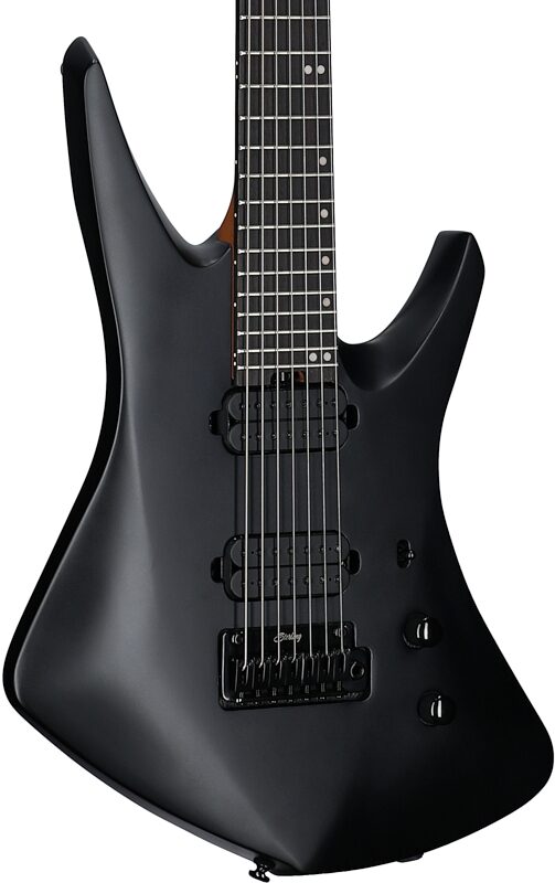 open zoom image for Sterling by Music Man Kaizen 7 Electric Guitar, 7-String, Stealth Black, Rosewood Fretboard, Full Left Front