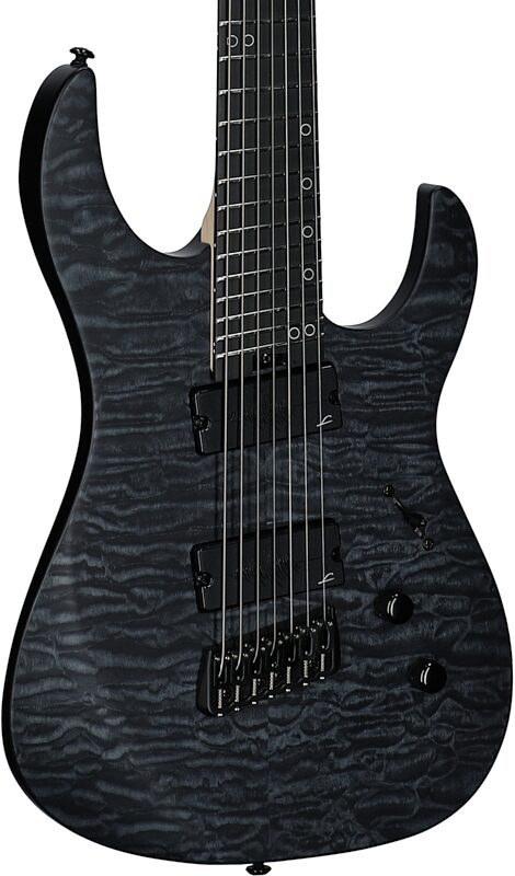 open zoom image for Legator Ninja 7 Multi-Scale Guitar, Black Quilted Maple, Full Left Front