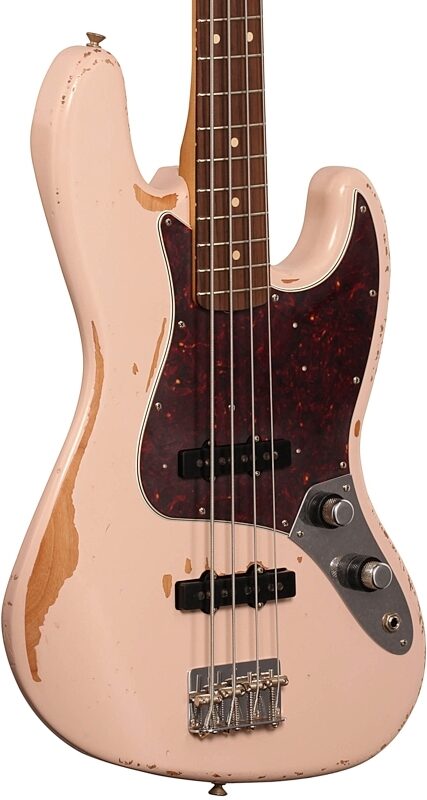 open zoom image for Fender Flea Jazz Electric Bass (with Gig Bag), Roadworn Shell Pink, Full Left Front