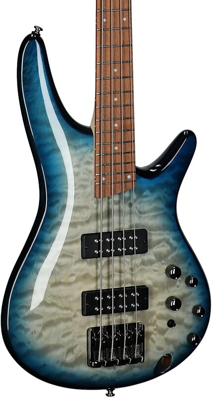 open zoom image for Ibanez SR400EQM Electric Bass, Stained Cosmic Blue Starburst, Full Left Front