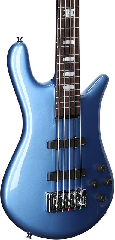open zoom image for Spector Euro 5 Classic Electric Bass, 5-String (with Gig Bag), Metallic Blue Gloss, Full Left Front