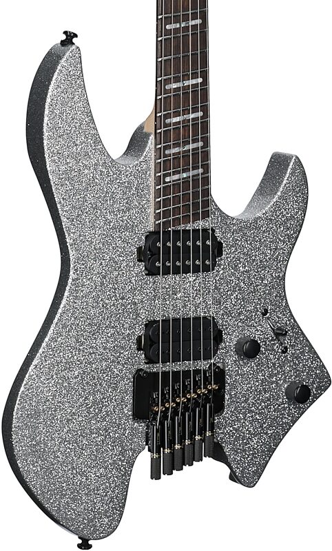 open zoom image for Sire Larry Carlton X6 Headless Electric Guitar (with Gig Bag), Silver Sparkle, Full Left Front