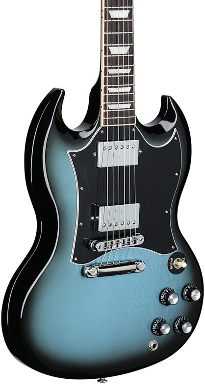open zoom image for Gibson SG Standard Custom Color Electric Guitar (with Soft Case), Pelham Blue Burst, Full Left Front