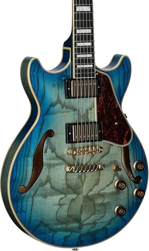 open zoom image for Ibanez AM93QA Artcore Expressionist Semi-Hollowbody Electric Guitar, Jet Blue Burst, Full Left Front