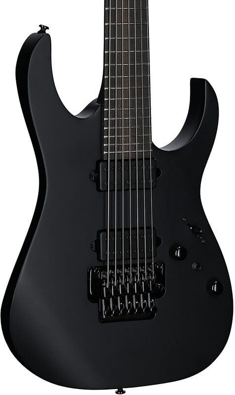 open zoom image for Ibanez RGRB720 Iron Label Electric Guitar, 7-String, Black Flat, Full Left Front