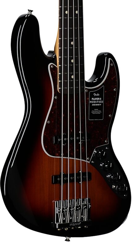 open zoom image for Fender Player II Modified Active Jazz V Electric Bass, 5-String, Rosewood Fingerboard (with Gig Bag), 3-Color Sunburst, Full Left Front