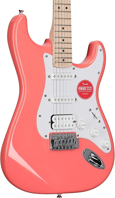 open zoom image for Squier Sonic Stratocaster HSS Electric Guitar, Tahitian Coral, Full Left Front