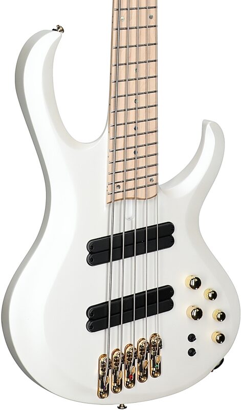 open zoom image for Ibanez BTB605MLM Multi-Scale Bass Guitar, 5-String, Pearl White Matte, Full Left Front
