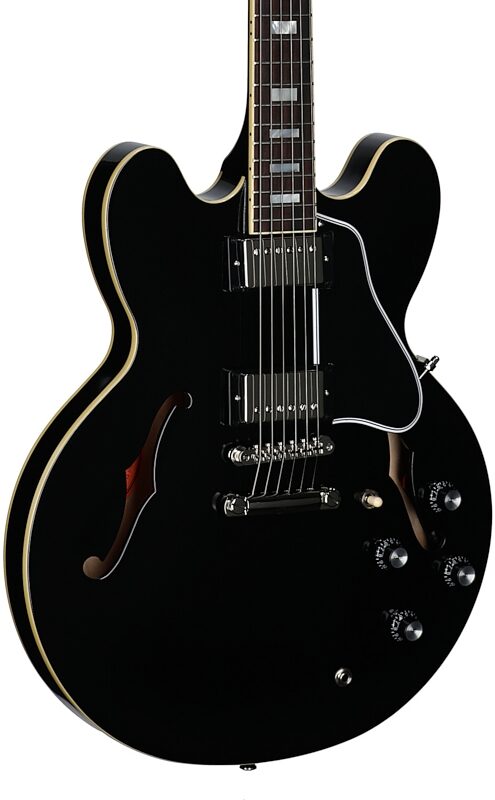 open zoom image for Epiphone Inspired by Gibson Custom 1962 ES-335 Reissue Electric Guitar (with Case), Aged Ebony, Full Left Front