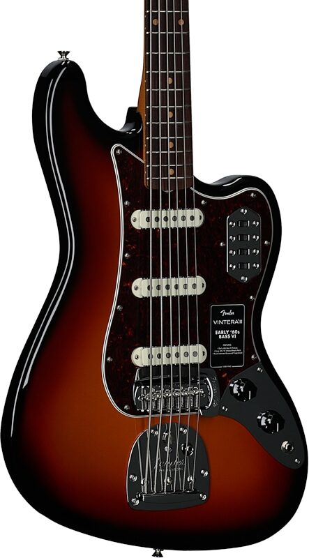 open zoom image for Fender Vintera III Early '60s Bass VI Electric Bass, 6-String, with Rosewood Fingerboard (and Gig Bag), 3-Color Sunburst, Full Left Front