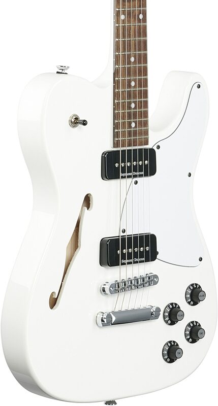 open zoom image for Fender Jim Adkins JA90 Telecaster Thinline Electric Guitar, with Laurel Fingerboard, Arctic White, Full Left Front