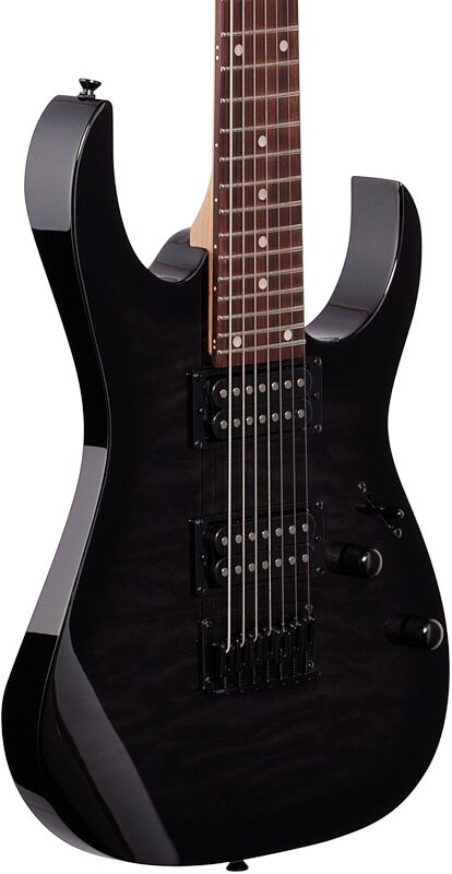 open zoom image for Ibanez GRG7221QA Gio Electric Guitar, Transparent Black Sunburst, Full Left Front