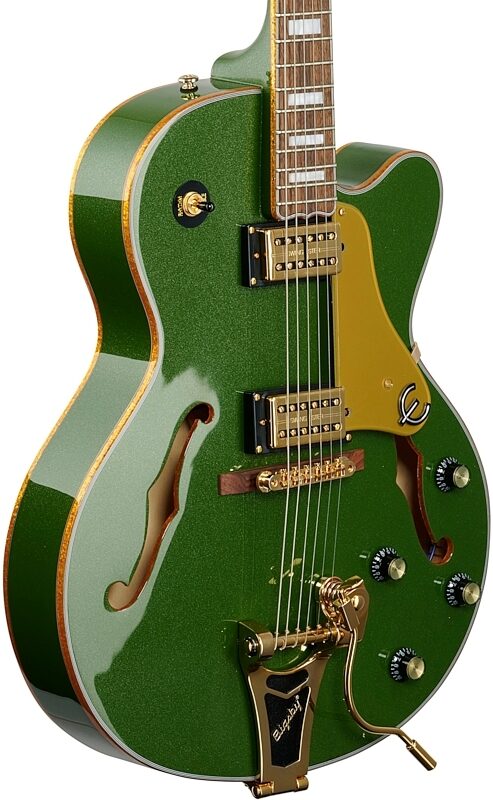 open zoom image for Epiphone Emperor Swingster Electric Guitar, Forest Green Metallic, Full Left Front