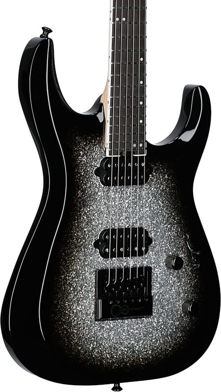 open zoom image for Jackson Pro Plus Dinky MDK Evertune 6 Electric Guitar (with Gig Bag), Silver Sparkle, Full Left Front