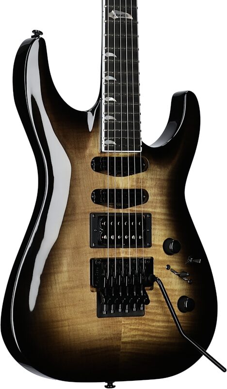 open zoom image for Kramer SM-1 Figured Floyd Rose Electric Guitar, Black Denim, Full Left Front
