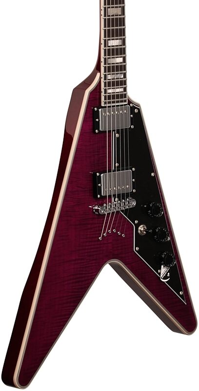 open zoom image for Schecter V-1 Custom Electric Guitar, Transparent Purple, Full Left Front