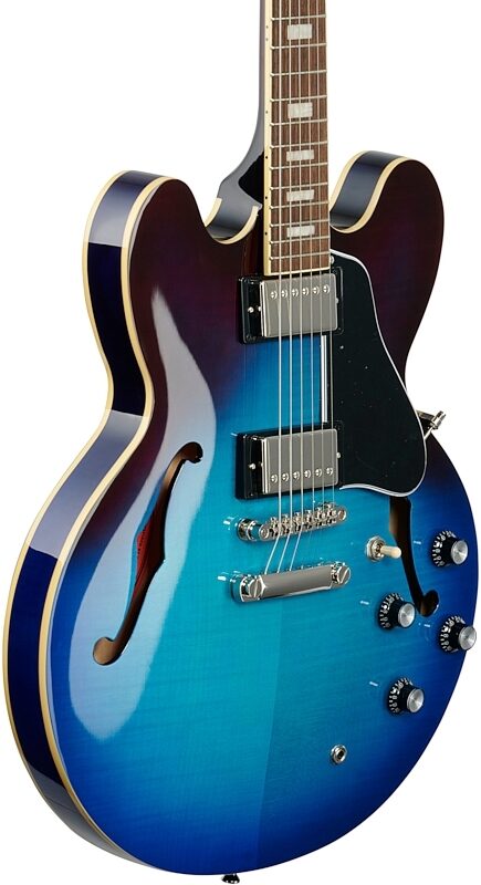 open zoom image for Epiphone ES-335 Figured Semi-Hollowbody Electric Guitar, Blueberry Burst, Full Left Front