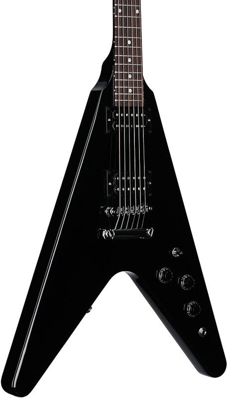 open zoom image for Gibson 80s Flying V Electric Guitar (with Case), Ebony, Full Left Front