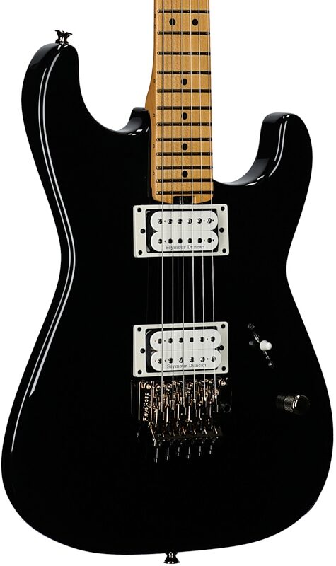 open zoom image for Charvel American Neo-Classic SD1 HH FR Electric Guitar (with Case), Gloss Black, with Gold Hardware, Full Left Front