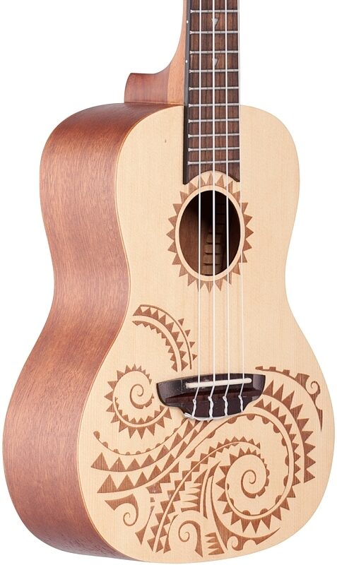 open zoom image for Luna Ukulele Tattoo Concert Ukulele (with Gig Bag), Spruce, Full Left Front