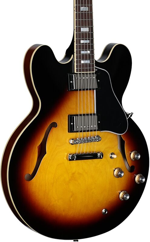 open zoom image for Epiphone Inspired by Gibson Custom 1962 ES-335 Reissue Electric Guitar (with Case), Vintage Burst, Full Left Front