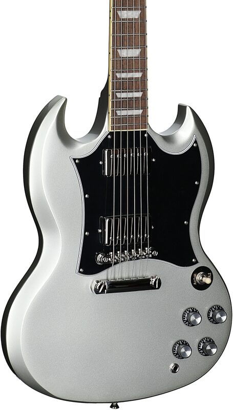 open zoom image for Epiphone Inspired by Gibson SG Standard Electric Guitar (with Gig Bag), Silver Mist, Laurel Fretboard, Full Left Front