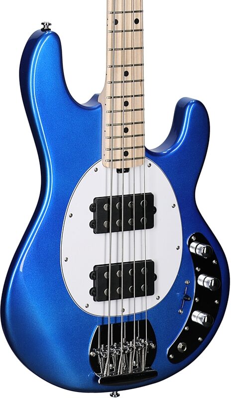 open zoom image for Sterling by Music Man Ray4HH Electric Bass Guitar, Cobra Blue, Hard Maple Fretboard, Full Left Front