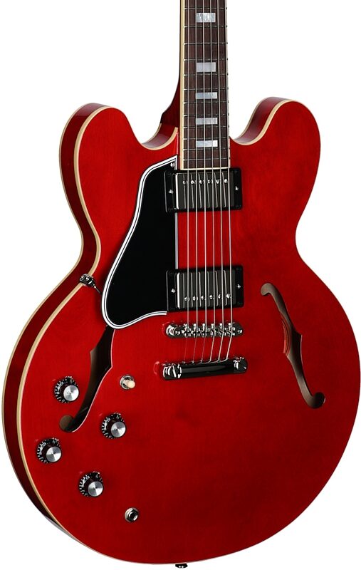 open zoom image for Epiphone Inspired by Gibson Custom Shop 1962 ES-335 Electric Guitar, Left-Handed (with Case), Sixties Cherry, Full Left Front