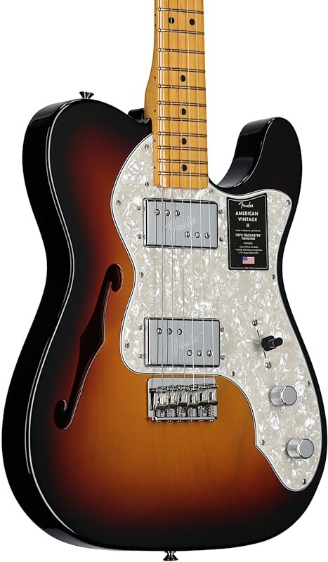 open zoom image for Fender American Vintage II 1972 Telecaster Thinline Electric Guitar, Maple Fingerboard (with Case), 3-Color Sunburst, Full Left Front
