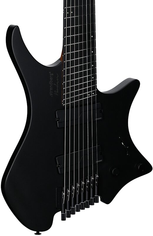 open zoom image for Strandberg Boden Metal NX 8 Electric Guitar, 8-String (with Gig Bag), Black Granite, Full Left Front