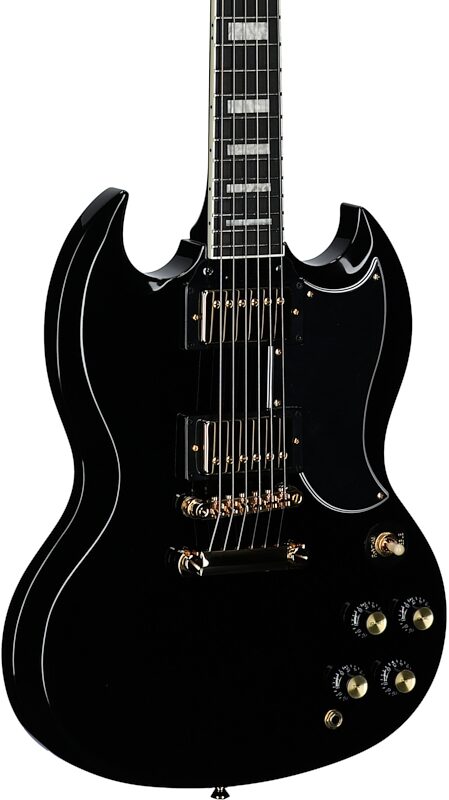 open zoom image for Epiphone Inspired by Gibson SG Custom Electric Guitar (with Gig Bag), Ebony, Full Left Front