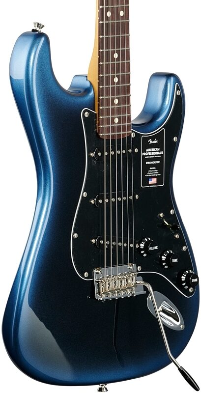 open zoom image for Fender American Professional II Stratocaster Electric Guitar, Rosewood Fingerboard (with Case), Dark Night, Full Left Front