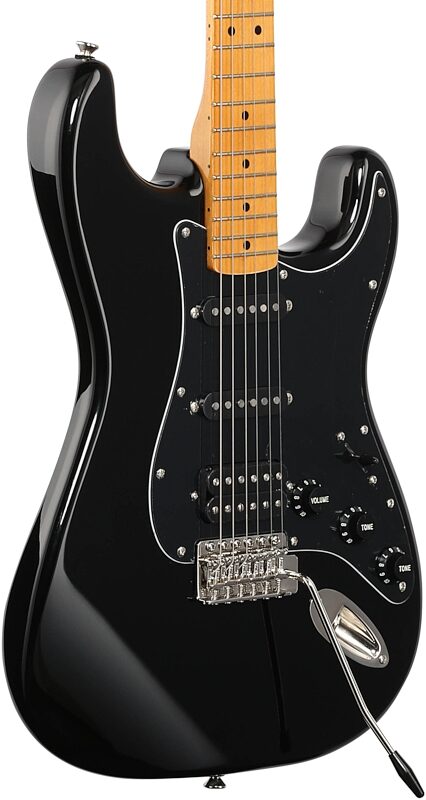 open zoom image for Squier Classic Vibe '70s Stratocaster HSS Electric Guitar, Maple Fingerboard, Black, Full Left Front