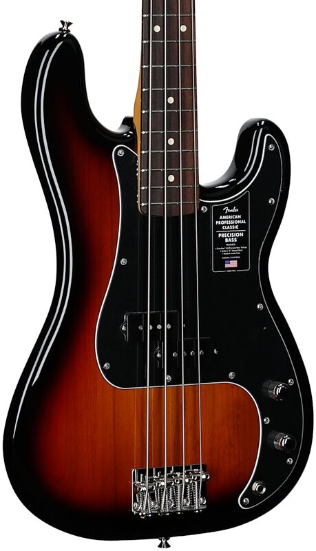 open zoom image for Fender American Professional Classic Precision Electric Bass (with Gig Bag), 3-Color Sunburst, Full Left Front