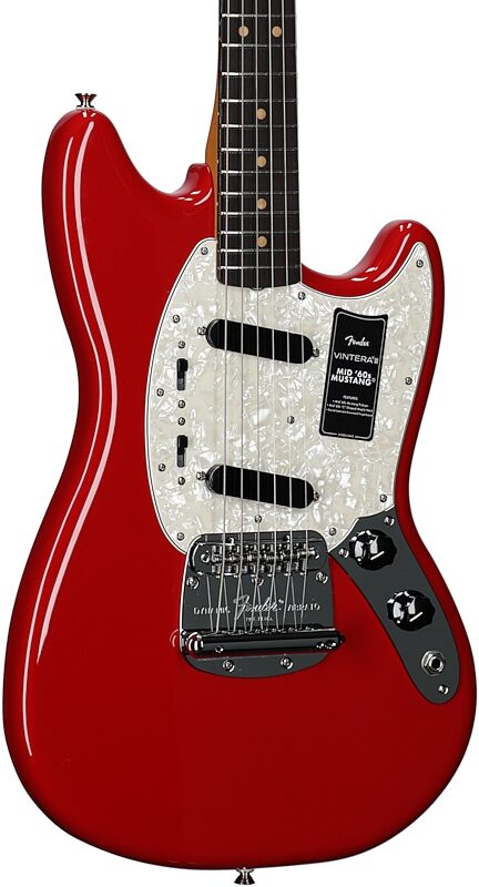 open zoom image for Fender Vintera III Mid 60s Mustang Electric Guitar (with Gig Bag), Dakota Red, Rosewood Fretboard, Full Left Front