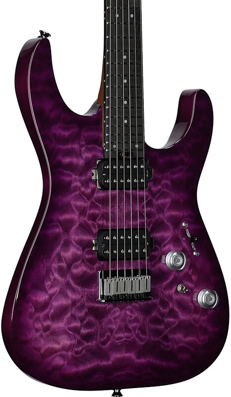 open zoom image for Charvel Pro-Mod Plus Dinky DK24 HH HT QM Electric Guitar (with Gig Bag), Violet Radiance, Full Left Front