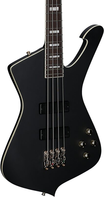 open zoom image for Ibanez ICB620 Iceman Electric Bass (with Gig Bag), Black Flat, Full Left Front