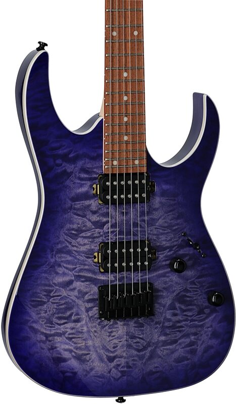 open zoom image for Ibanez RG421QM Electric Guitar, Cerulean Blue Burst, Full Left Front