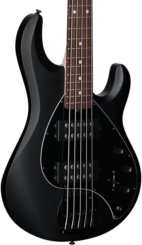 open zoom image for Sterling by Music Man Ray5HH Electric Bass, 5-String, Stealth Black, Jatoba Fretboard, Full Left Front