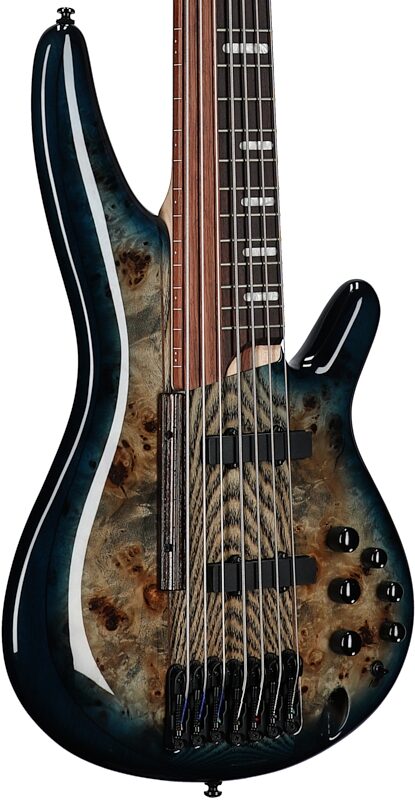 open zoom image for Ibanez SRAS7 Bass Workshop Ashula Electric Bass (with Case), Cosmic Blue Bursst, Full Left Front