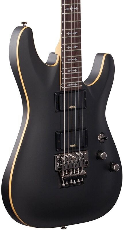 open zoom image for Schecter Demon 6 FR Electric Guitar, Aged Black Satin, Full Left Front
