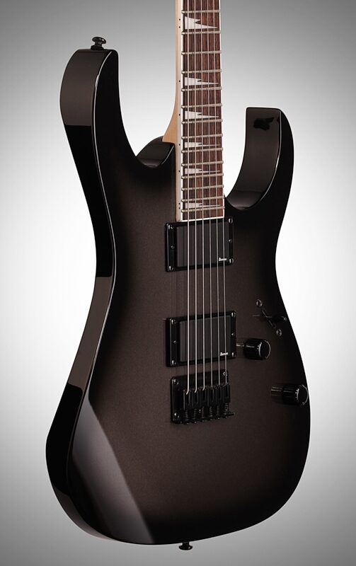 open zoom image for Ibanez GRG121DX Electric Guitar, Metallic Gray Sunburst, Full Left Front